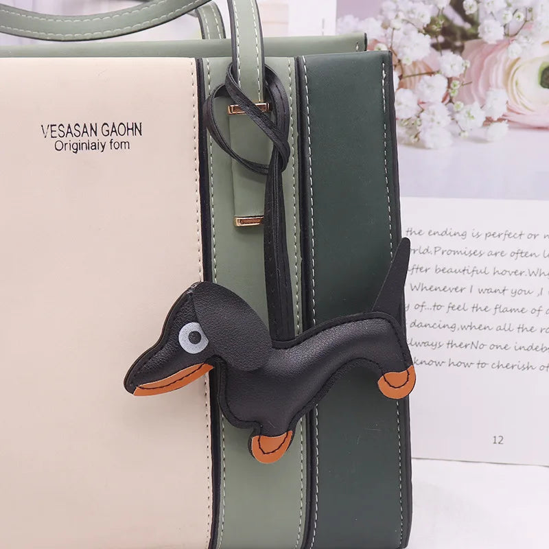 Fashion Dachshund Dog Keychain PU Leather Puppy Animal Pendant Keyring for Women Bag Ornament Valentine Day Gift