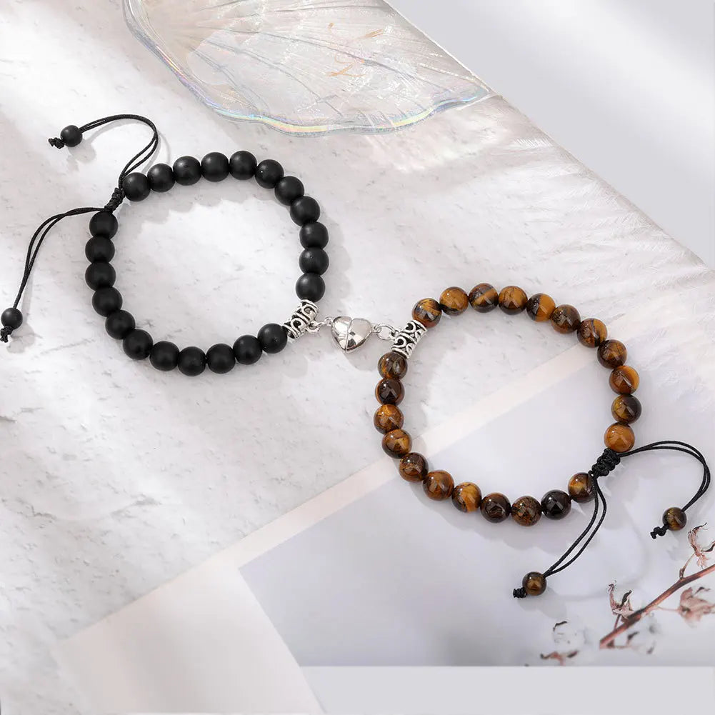 Premium Magnet Couple Bracelets for Woman Men Romantic Heart Matching Lovers Natural Stone Beads.