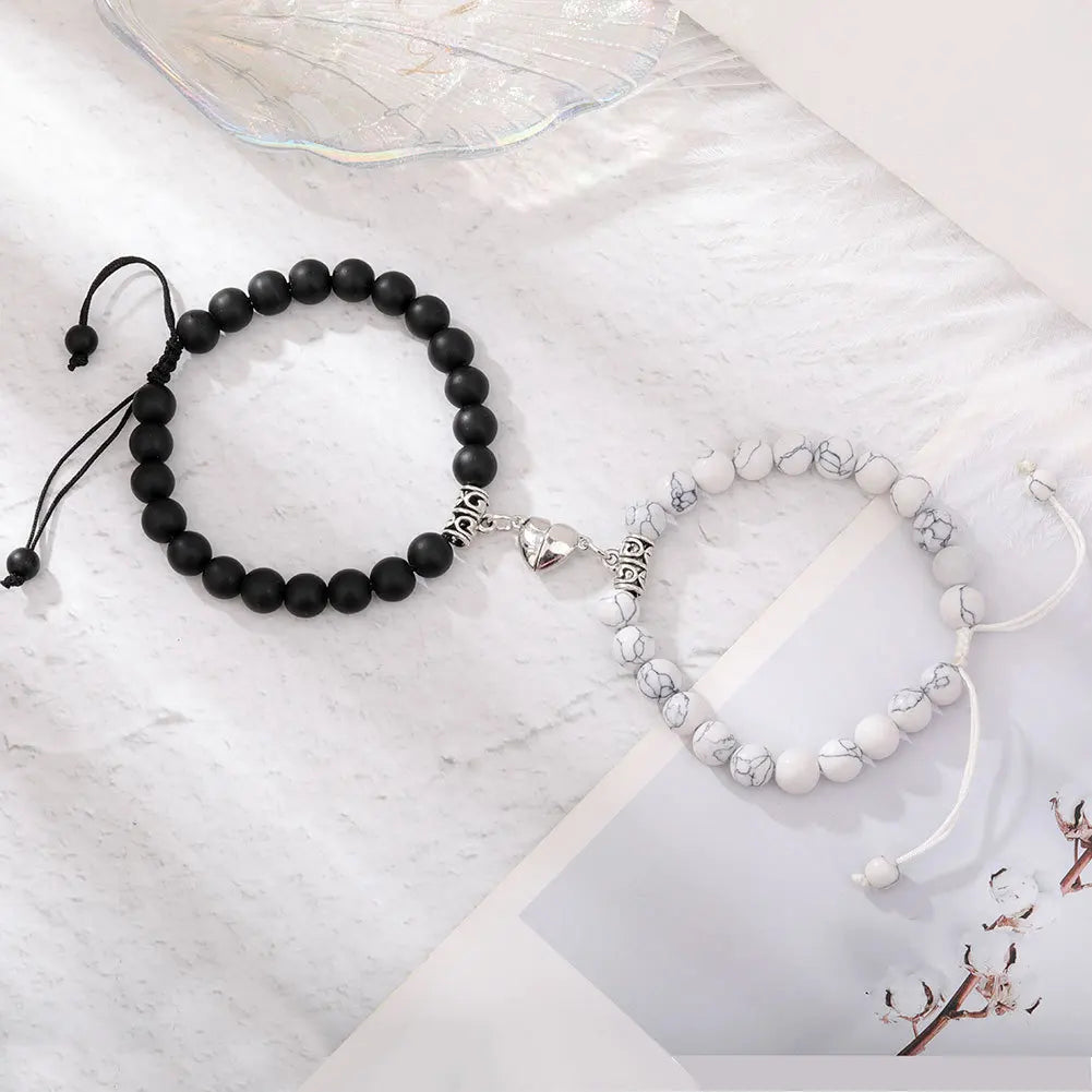 Premium Magnet Couple Bracelets for Woman Men Romantic Heart Matching Lovers Natural Stone Beads.