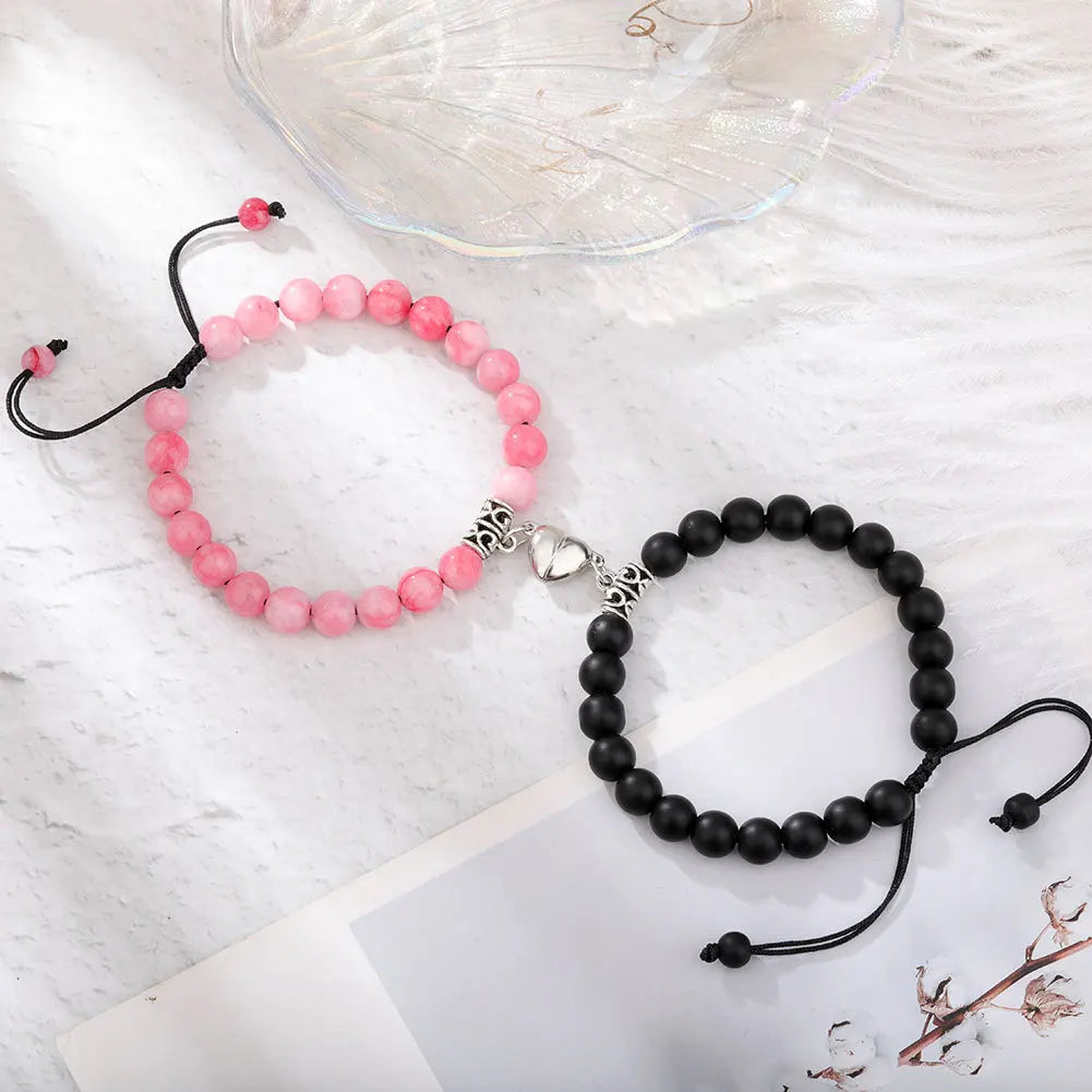Premium Magnet Couple Bracelets for Woman Men Romantic Heart Matching Lovers Natural Stone Beads.