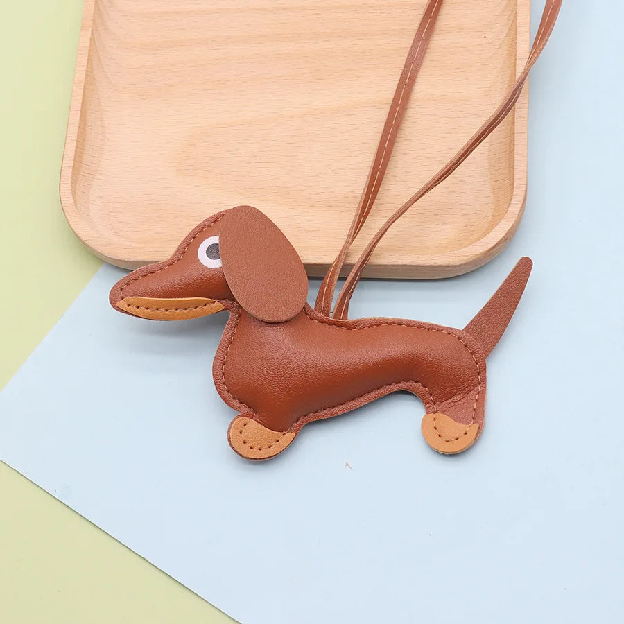 Fashion Dachshund Dog Keychain PU Leather Puppy Animal Pendant Keyring for Women Bag Ornament Valentine Day Gift