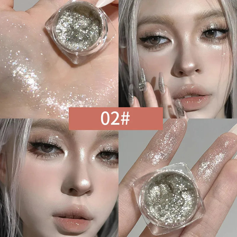 Glitter Eyeshadow Gold Pink Eye Shadow Highlighter Silkworm Long Lasting Waterproof Shimmer Multicolor Liquid Eyeshadow 6 Colors