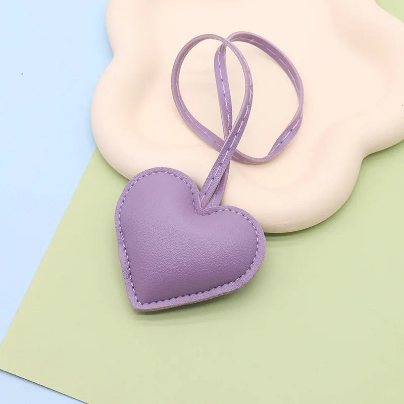 Premium Peach Heart Keychain Leather Pink Red Love Cute Pendant Bag Charms Accessories Key Ring Gift for Women Girls Valentines Gift