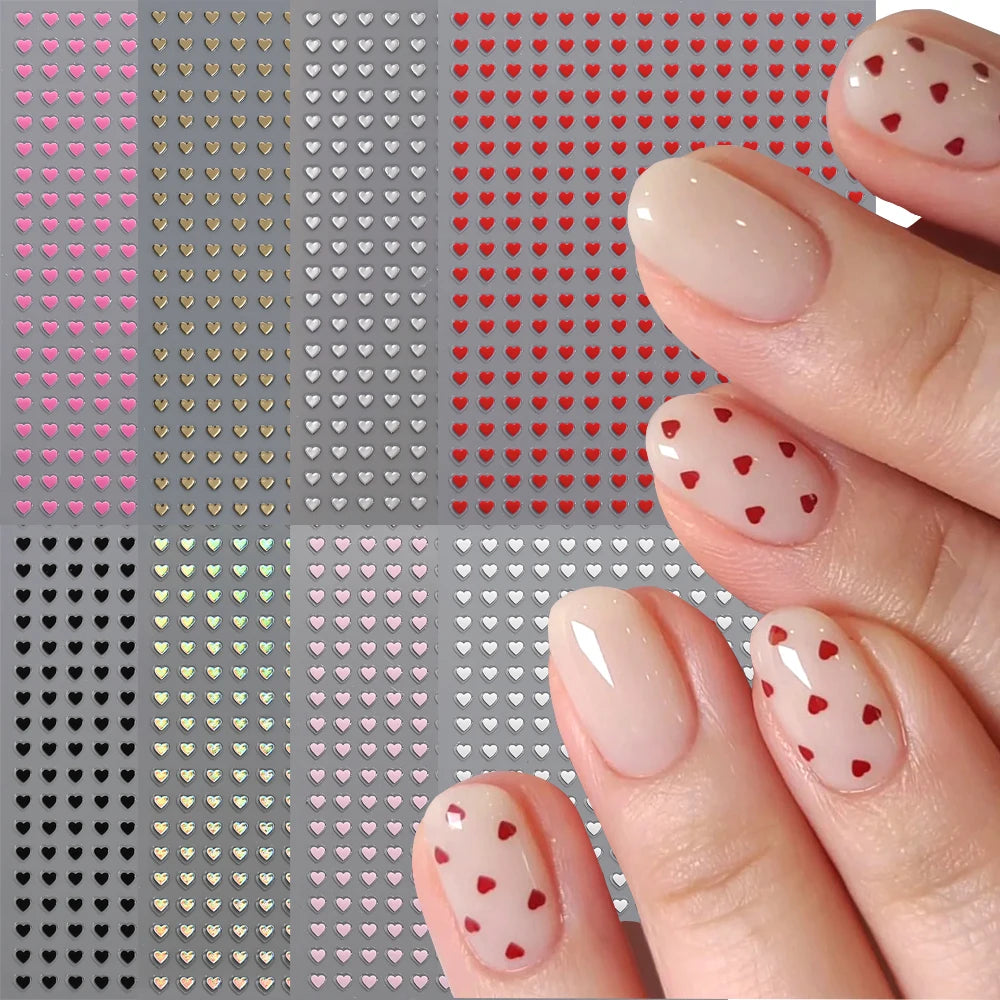 Mini Red Heart Valentines Nail Stickers Irregular Love Stripe Gold/Silver Nail