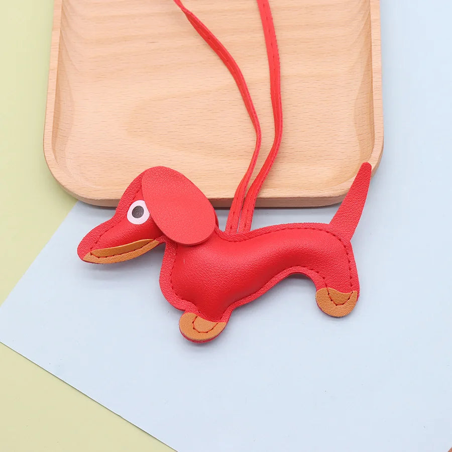 Fashion Dachshund Dog Keychain PU Leather Puppy Animal Pendant Keyring for Women Bag Ornament Valentine Day Gift