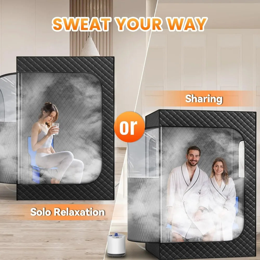 2 Person Portable Steam Sauna for Home, 1 or 2 Person Full Body Home Spa with 2 Foldable Chairs,9 Levels of Sauna Box