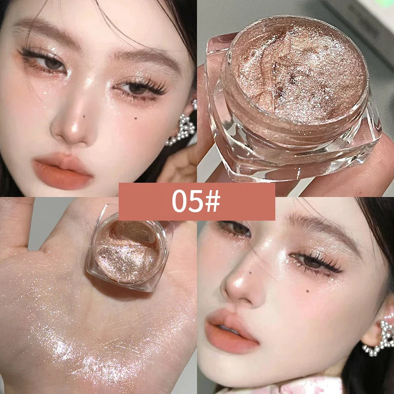 Glitter Eyeshadow Gold Pink Eye Shadow Highlighter Silkworm Long Lasting Waterproof Shimmer Multicolor Liquid Eyeshadow 6 Colors