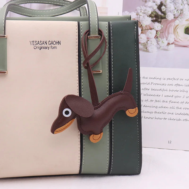 Fashion Dachshund Dog Keychain PU Leather Puppy Animal Pendant Keyring for Women Bag Ornament Valentine Day Gift