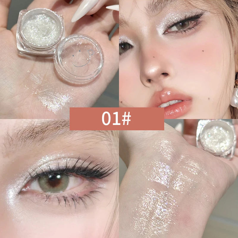 Glitter Eyeshadow Gold Pink Eye Shadow Highlighter Silkworm Long Lasting Waterproof Shimmer Multicolor Liquid Eyeshadow 6 Colors