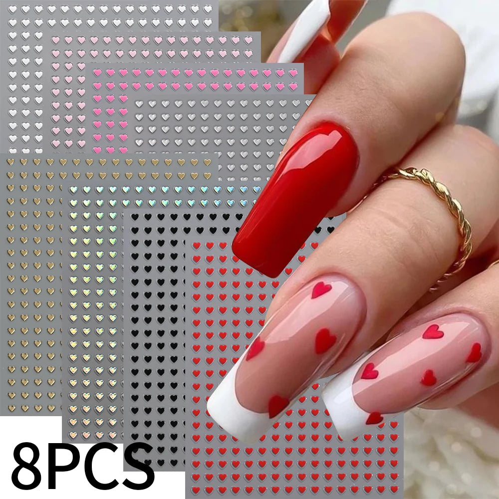 Mini Red Heart Valentines Nail Stickers Irregular Love Stripe Gold/Silver Nail