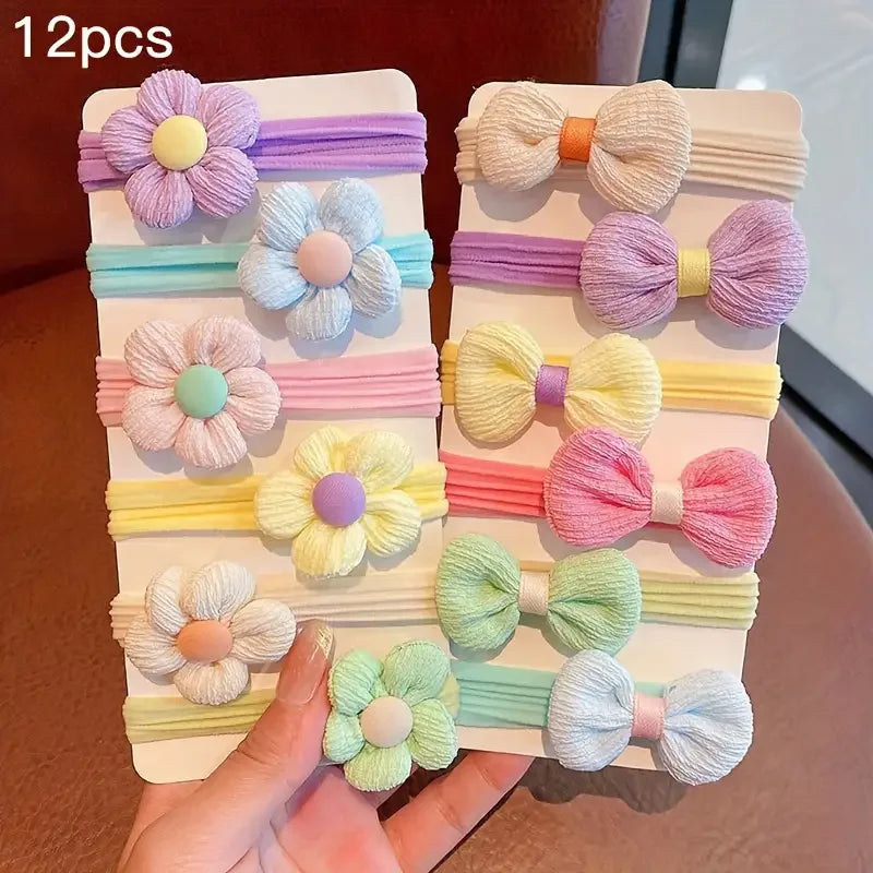Cute Colorful Series Flowers Bow Headband, Girls' High-Elastic Everyday Hair Ties, Suitable for Festive Parties