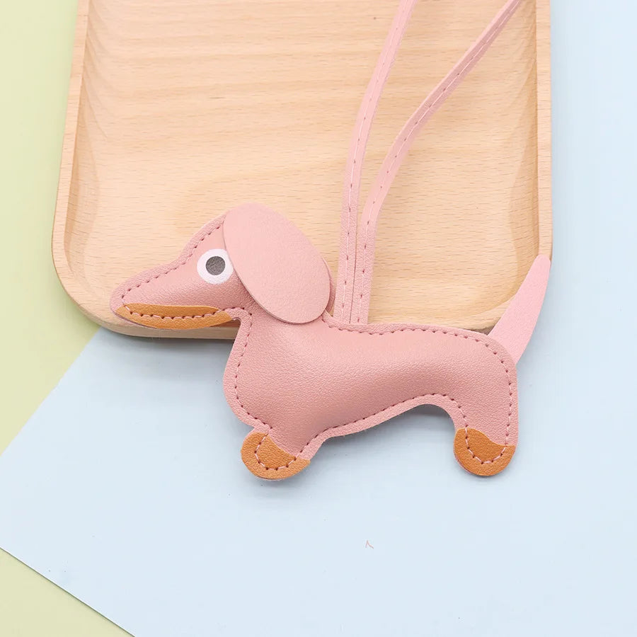 Fashion Dachshund Dog Keychain PU Leather Puppy Animal Pendant Keyring for Women Bag Ornament Valentine Day Gift
