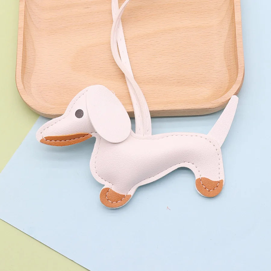 Fashion Dachshund Dog Keychain PU Leather Puppy Animal Pendant Keyring for Women Bag Ornament Valentine Day Gift