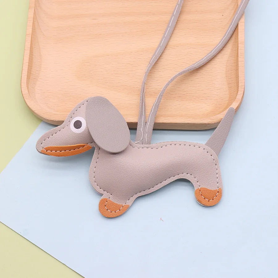 Fashion Dachshund Dog Keychain PU Leather Puppy Animal Pendant Keyring for Women Bag Ornament Valentine Day Gift