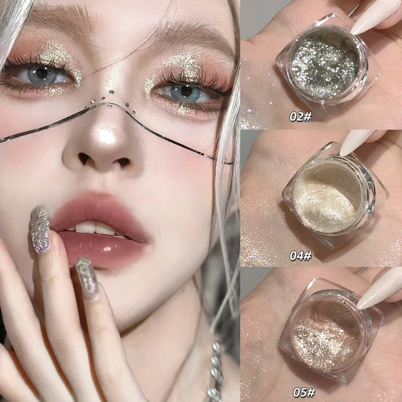 Glitter Eyeshadow Gold Pink Eye Shadow Highlighter Silkworm Long Lasting Waterproof Shimmer Multicolor Liquid Eyeshadow 6 Colors