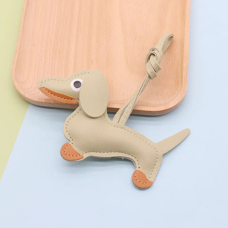 Fashion Dachshund Dog Keychain PU Leather Puppy Animal Pendant Keyring for Women Bag Ornament Valentine Day Gift