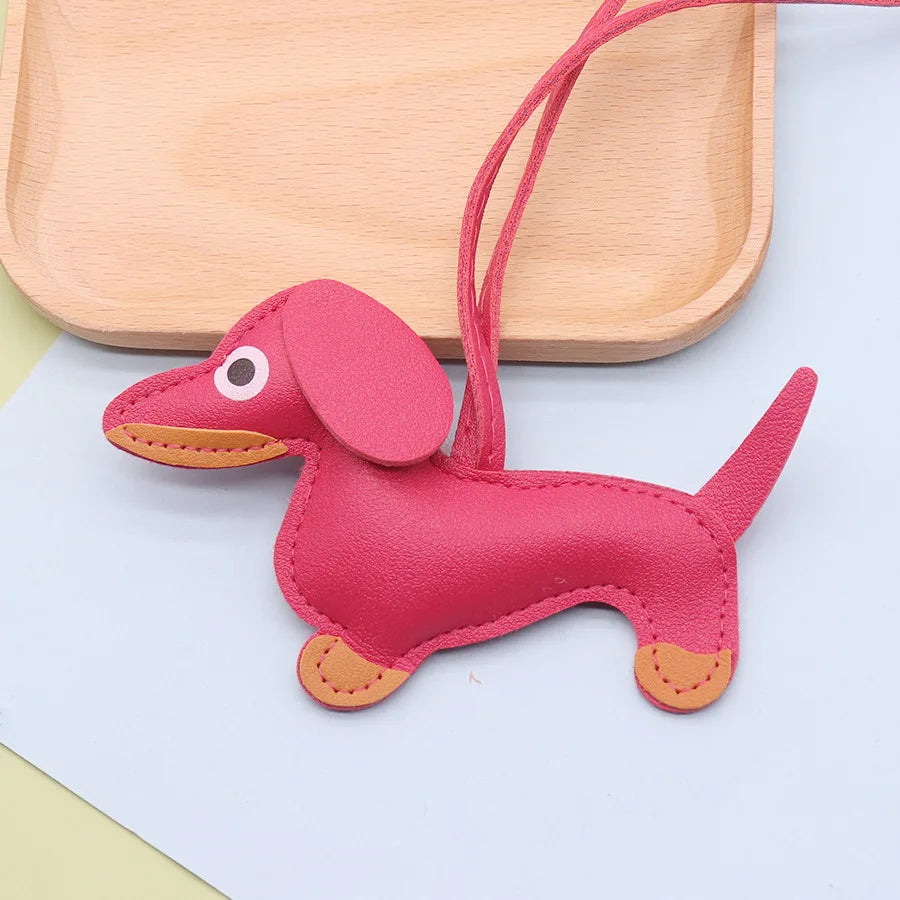 Fashion Dachshund Dog Keychain PU Leather Puppy Animal Pendant Keyring for Women Bag Ornament Valentine Day Gift