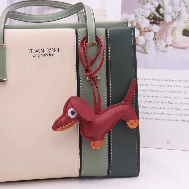 Fashion Dachshund Dog Keychain PU Leather Puppy Animal Pendant Keyring for Women Bag Ornament Valentine Day Gift