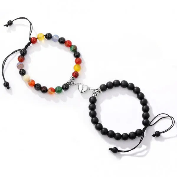 Premium Magnet Couple Bracelets for Woman Men Romantic Heart Matching Lovers Natural Stone Beads.
