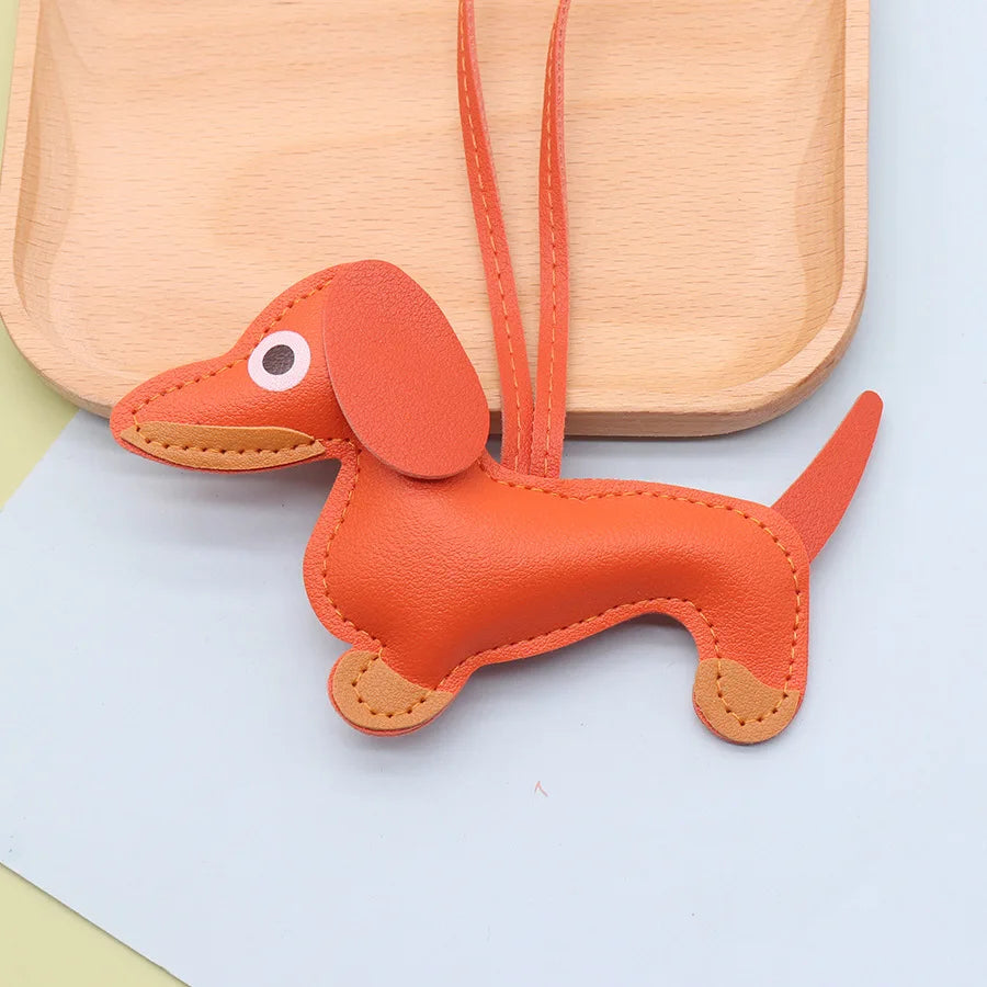 Fashion Dachshund Dog Keychain PU Leather Puppy Animal Pendant Keyring for Women Bag Ornament Valentine Day Gift