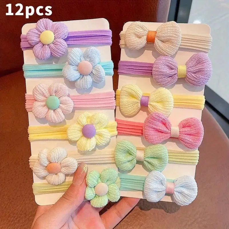 Cute Colorful Series Flowers Bow Headband, Girls' High-Elastic Everyday Hair Ties, Suitable for Festive Parties