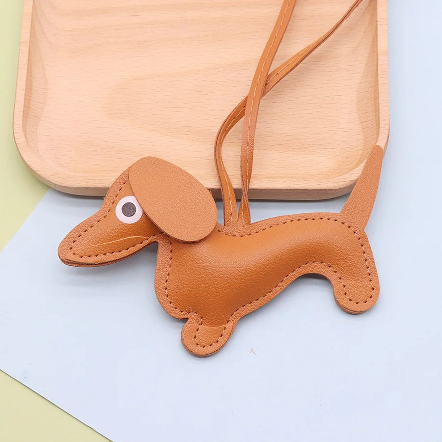 Fashion Dachshund Dog Keychain PU Leather Puppy Animal Pendant Keyring for Women Bag Ornament Valentine Day Gift