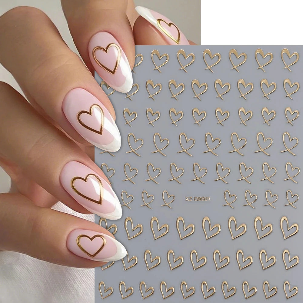 Mini Red Heart Valentines Nail Stickers Irregular Love Stripe Gold/Silver Nail