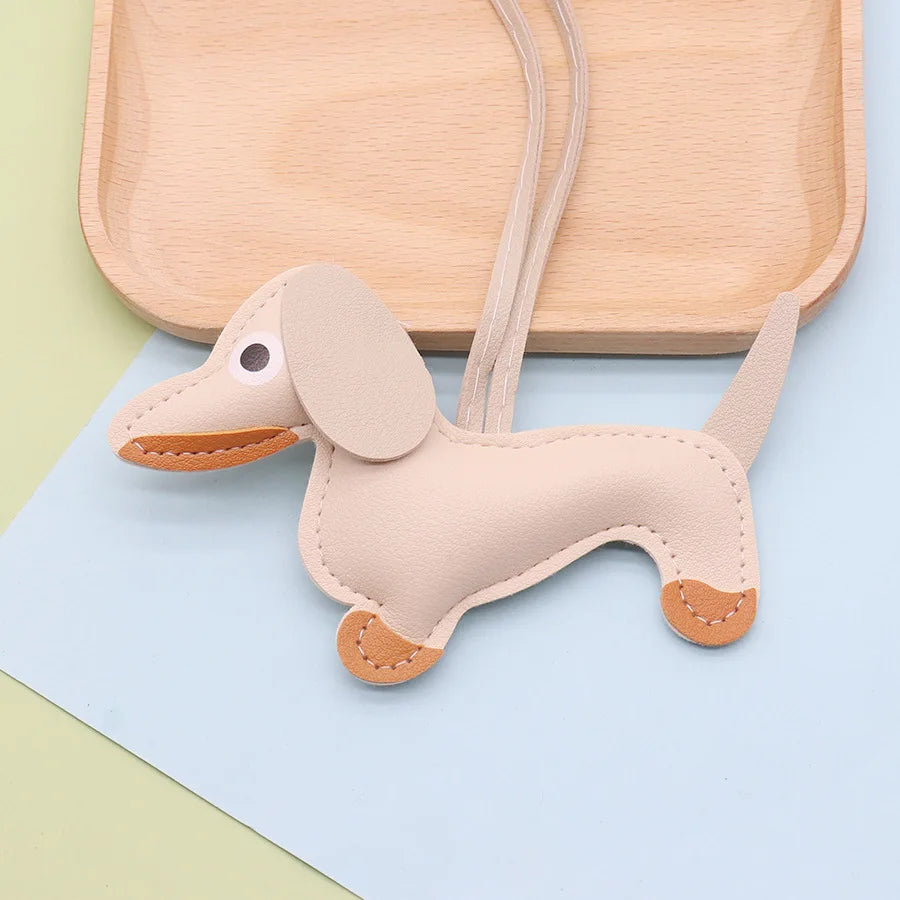 Fashion Dachshund Dog Keychain PU Leather Puppy Animal Pendant Keyring for Women Bag Ornament Valentine Day Gift