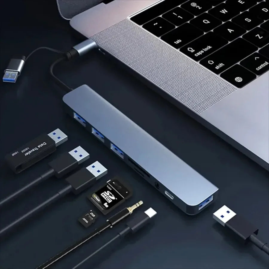 NEW premium 8 in 2 USB +Type C HUB Docking Station with 3.5mm Audio Jack Adapter Micro SD Card Reader Laptop Tablet Phone Disk Converter