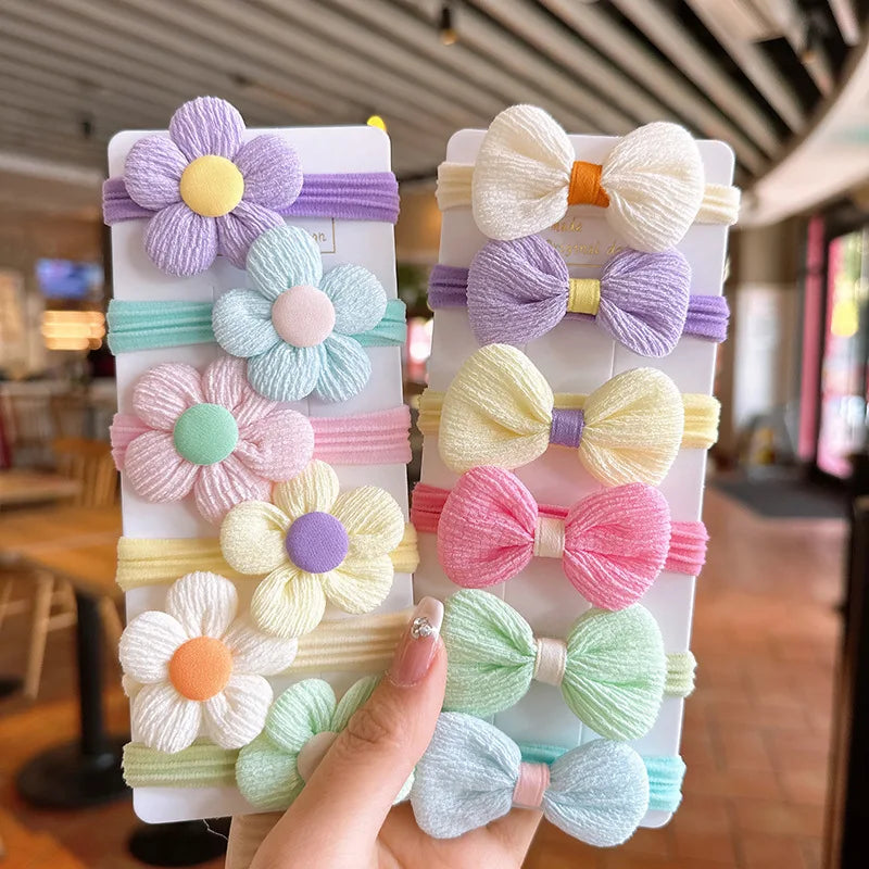 Cute Colorful Series Flowers Bow Headband, Girls' High-Elastic Everyday Hair Ties, Suitable for Festive Parties