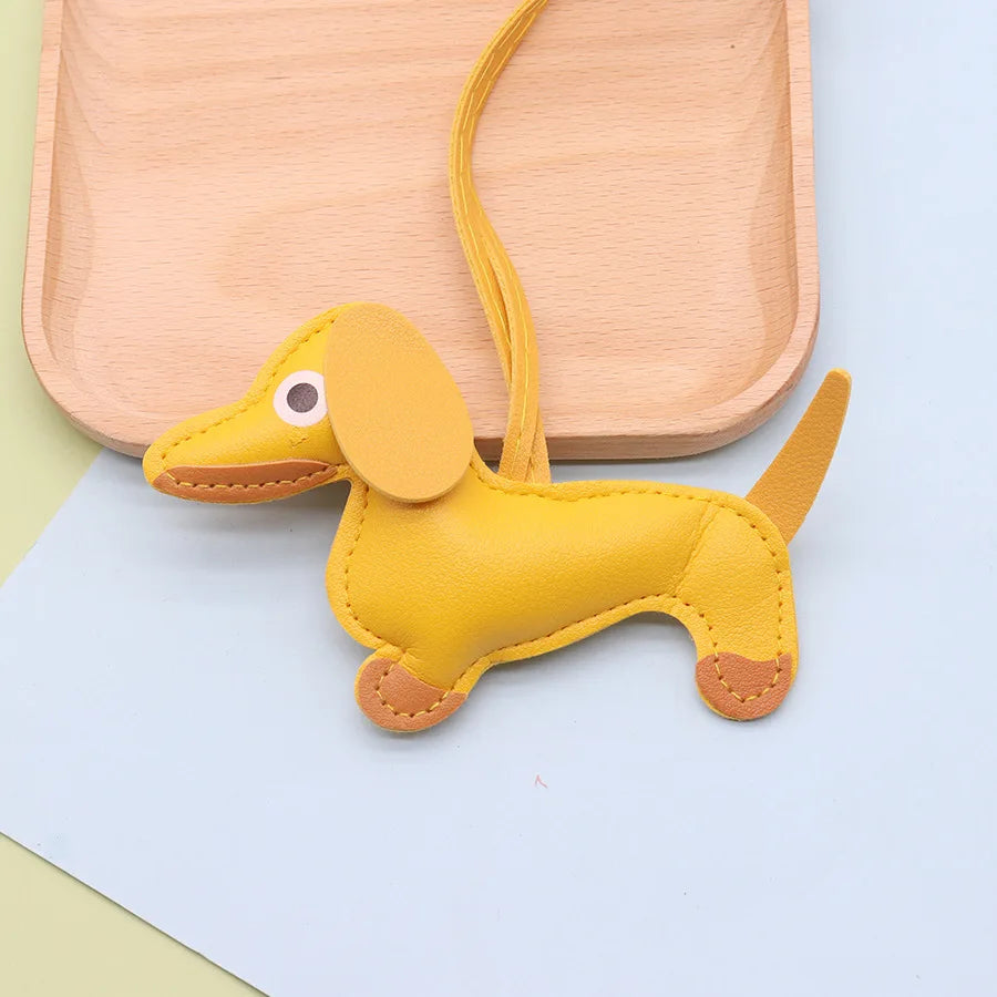 Fashion Dachshund Dog Keychain PU Leather Puppy Animal Pendant Keyring for Women Bag Ornament Valentine Day Gift