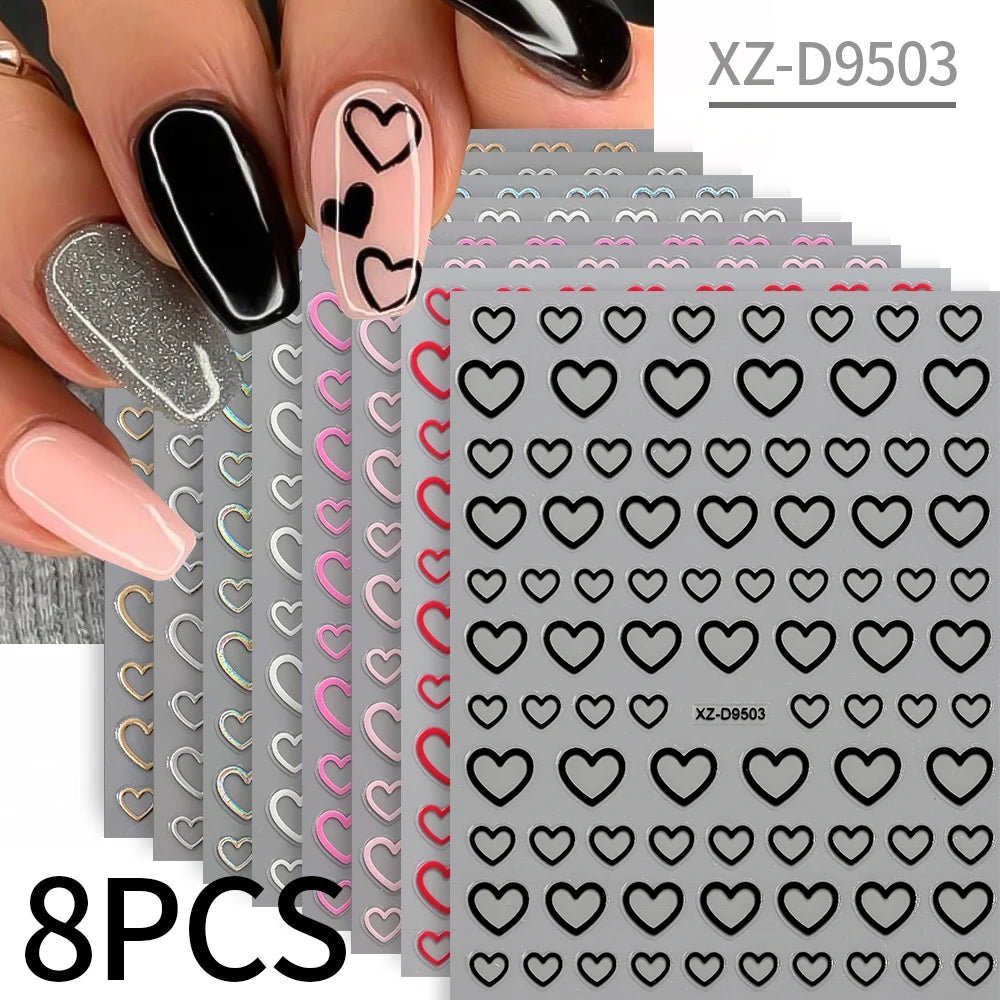 Mini Red Heart Valentines Nail Stickers Irregular Love Stripe Gold/Silver Nail