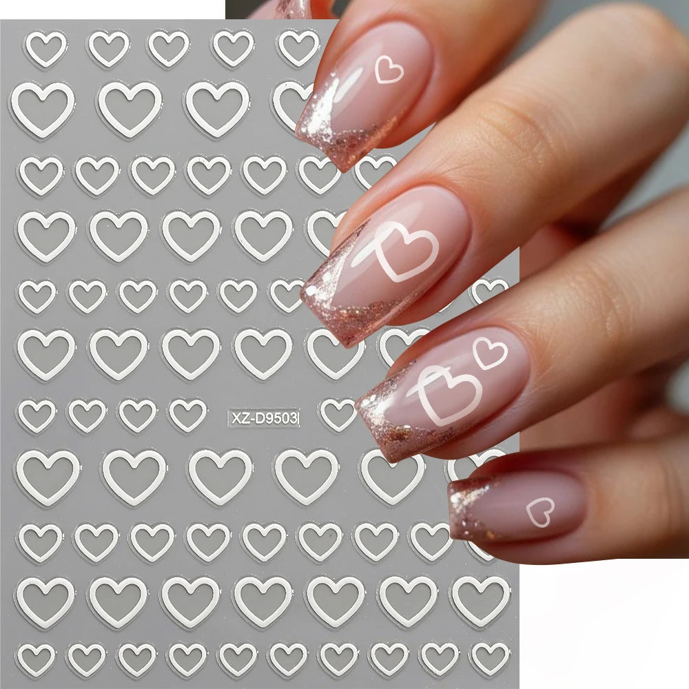 Mini Red Heart Valentines Nail Stickers Irregular Love Stripe Gold/Silver Nail